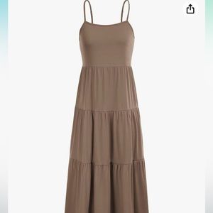 AMAZON BROWN TIERED MIDI DRESS
